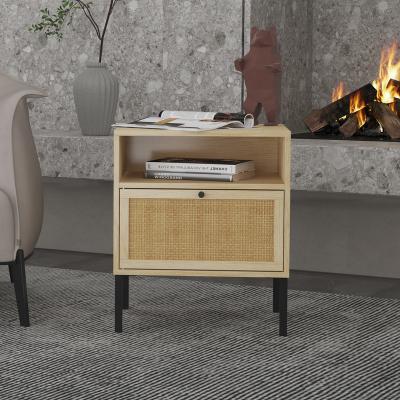 China Easy to assemble Natural rattan, 1 door nightstand side table, Accent Side or End Table, Storage for Living Room or Nightstand for Bedroom for sale