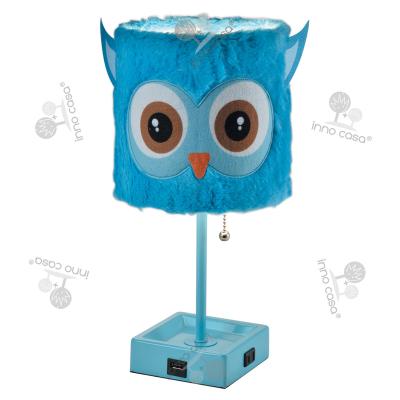China Latest New Design Novelty Electric Metal Plush Decorative Table Lamp With Plush Shade USB Port AC Outlet for sale