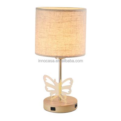 China Modern Exclusive Design B0T-TW212 Table Lamp with Decorative Multi Color Butterfly Panel and USB Charging Port and AC Power Outlet for sale