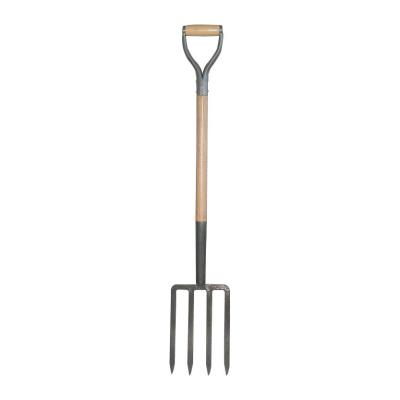 China 1055025 With Steel Standing Wood Y Grip Wood Handle Flat Tines Carbon Steel Metal Forged Farming Forks Garden Steel Spading Digging Forks for sale