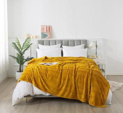 China Newest Multi-band Jacquard Flannel Throw Blanket Super Soft Knitted Comfortable Fake for sale