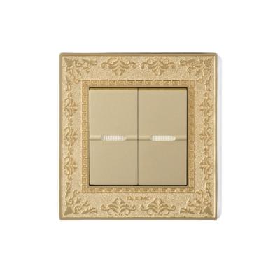 China 2 gang 1way switch new design hot sales mounted gold wall switch and socket 2 gang 1 way electrical switch for sale