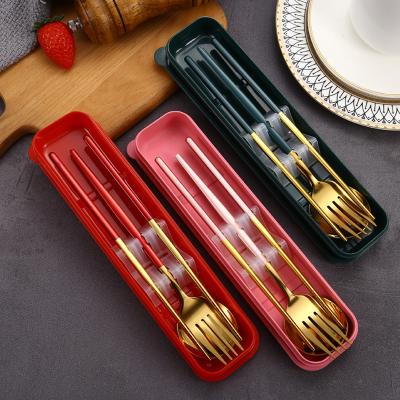 China Eco-Friendly Camp 3 Pcs Set Chopsticks Customized Logo Portable Cutlery Sets Sustainable Cutlery Set Spoon Fork Set With Box for sale