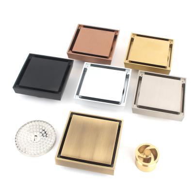 China Modern 5inch smell lock tile insert simple modern style brass floor drain modern black floor drain ready to ship for sale