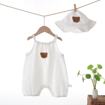 China Anti-Shrink 2023 Summer Baby Cartoon Bear Jumpsuit for Boys and Girls Baby Gauze Strap Jumpsuit Shorts Two-piece Set for sale