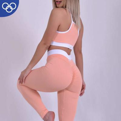 China Active Wear Antibacterial Women Yoga Solid Color Nylon/Polyester Spandex Plus Size Sports Bra And Pant Set for sale