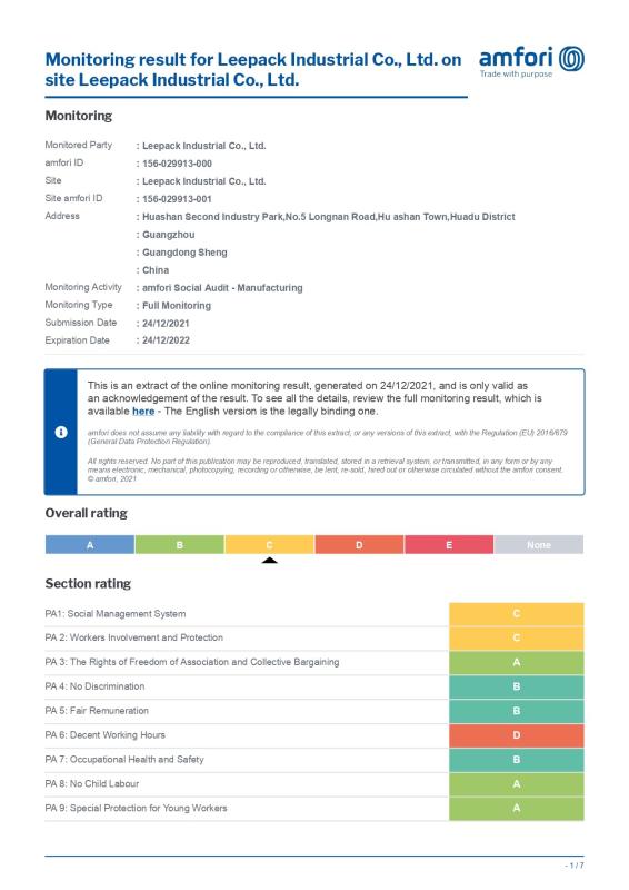 BSCI - Leepack Industrial Co., Ltd.