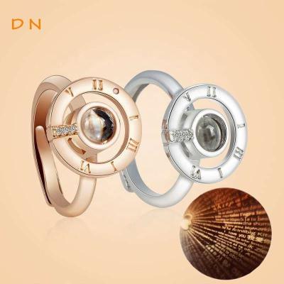 China Vintage Dina New Arrival Lovers Memory Customized Photo Personalized Jewelry 100 Languages Round Open Circle Projection Rings Jewelry for sale