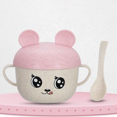 China Viable Wheat Straw Children Cartoon Tableware, Noodle Soup Rice Fruit Bowl And Spoons, Anti-drop Support Anti-hot Microwave for sale