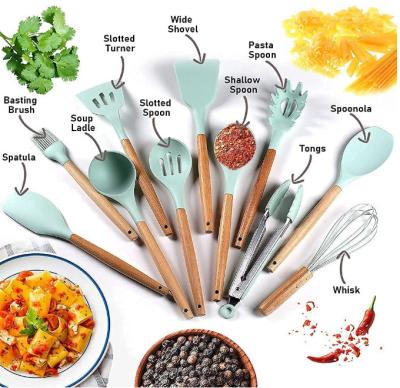 China Utensílio de madeira da cozinha do silicone ajustado com suporte Multiapplication inoxidável à venda