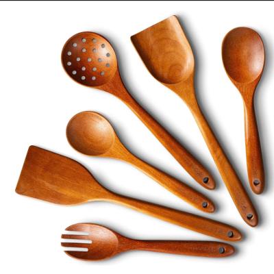 China A espátula de madeira do Cookware da cozinha da teca natural de 6 partes dá a castanha da forquilha à venda