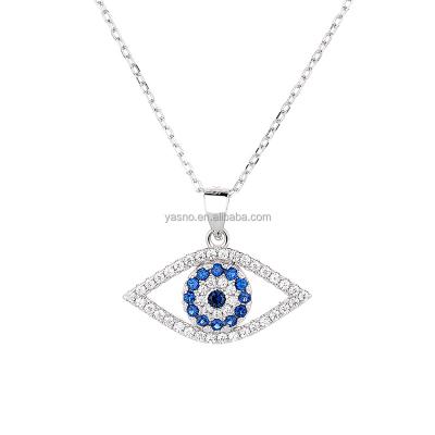 China Customized Yasno Jewelry 925 High Quality FASHIONABLE Sterling Silver Cz Stone Evil Eye Pendant Necklace for sale