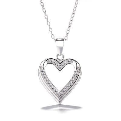 China FASHIONABLE Fine Open Heart Jewelry 925 Sterling Silver CZ Pendant Necklace for sale