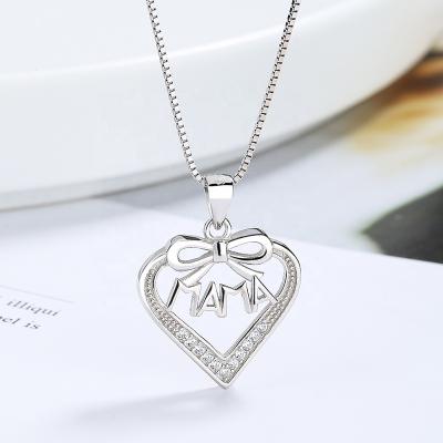 China TRENDY Happy Mom Heart Pendant Necklace by 925 Sterling Silver CZ Jewelry for Mother's Gift for sale