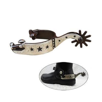 China Stainless steel Antique spur with big cutout stars German silver hand engraved trims Stainless steel dots for sale
