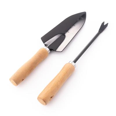China Outdoor Garden Work Plant Activity Promotion Loose Tool Mini Garden Tool Set 2 Pieces Potting Soil Weeding With Wooden Handle for sale