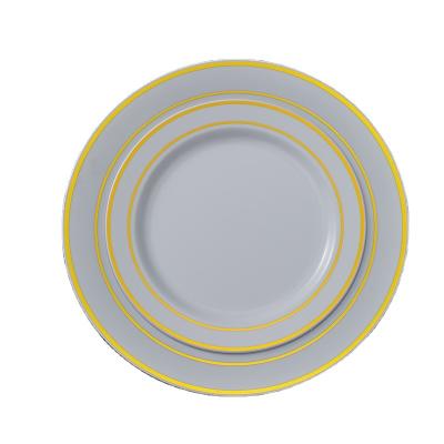 China Disposable Tray Supermarket Party Hotel Dinner Plate Dish Wedding Gold PS Plastic Rim Beaded Decoration Charger Plates for sale