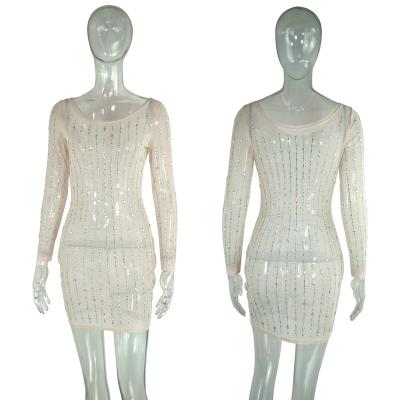 China New TRANSLUCENT Amazon casual dress ladies plus size dress diamond nightclub bag hip hot skirt for sale