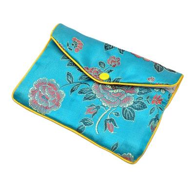 China Silk Chinese Style Embroidered Jewelry Pouch With Button And Zipper for sale