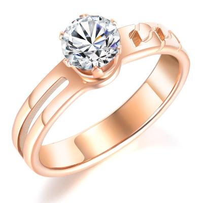 China OUXI CLASSIC Zircon Elegant Personality Royal Rose Gold Plated Stainless Steel Rings Women Shape Gift Jewelry Maker B70153 for sale