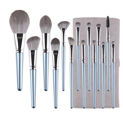 China Angular Blush Anzini Wooden Handle 14pcs Soft Fiber Hair Makeup Brush Set Wholesale Hatsumomo Makeup Brush Set Factory direct sales for sale