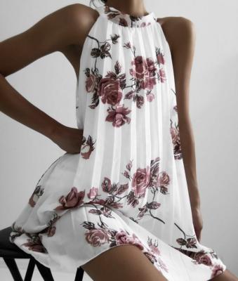 China 2022 style sexy temperament European and American copy chiffon stand anti-static explosive collar embossed neck sleeveless dress for sale