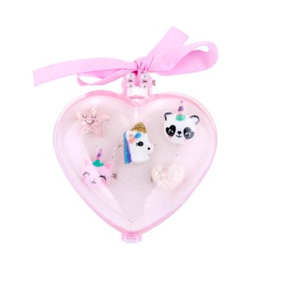 China Children Ring Set New Arrival 5Pcs High Quality Heart Box Unicorn + Princess Rings Accessories Resin Cat Animal Design Star Heart for sale