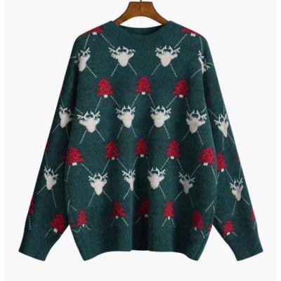 China 2022 Winter Deer Warm Loose Anti-wrinkle Cartoon Knitted Pullover Women Christmas Sweater for sale