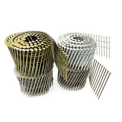 China Flat Electro Galvanized Coil Roofing Nails For USA Market 15 Degree Sheet Collated Coil Nails For Pallet for sale