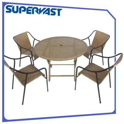 China Mobília exterior do pátio do jardim ISO9001 que janta a mesa de jantar e a cadeira do Rattan dos grupos 5PC à venda