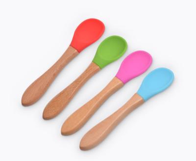China New Fashion BPA Free Detachable Color Changing For Infant Feeding Baby Wooden Spoons And Fork for sale