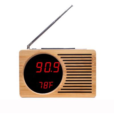 China Portable FM Radio KH-WC013 Desktop Bamboo / Wooden FM Radio With LED Clock for sale