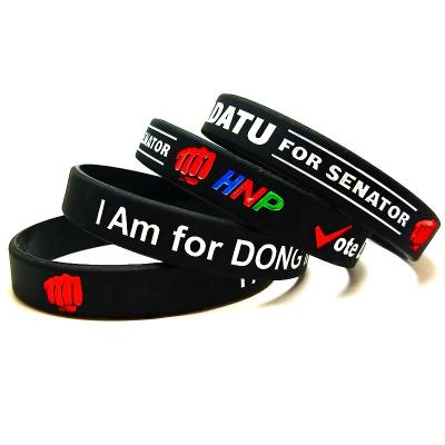 China All Factory Personalized Ink Injected print embossed glow Custom Logo debossed fill Rubber bracelet Silicone Wristband for sale