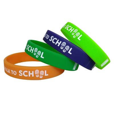 China All Personalized Carving WristBand debossed fill Custom Logo Promotion Ink Injected Silicone Wristband Rubber Bracelet for sale