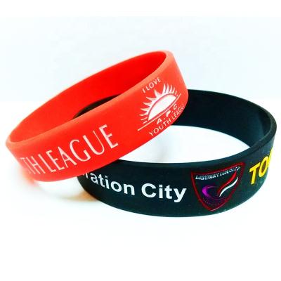 China All Personalized Ink Injected fill Rubber Bracelet debossed Custom Logo Carving Promotion gifts Silicone Wristband for sale