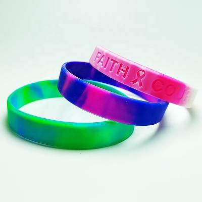 China All Mixed colors Rubber bracelet Ink Injected print embossed glow Custom Logo debossed fill swriled Silicone Wristband for sale