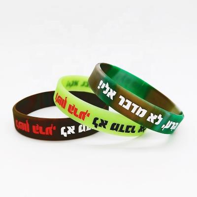 China All Mixed colors Ink Injected print embossed glow Silicone Wristband Custom Logo debossed fill swriled Rubber bracelet for sale