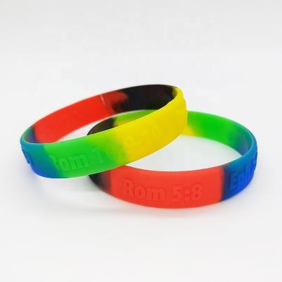 China All Colorful Silicone Wristband Ink Injected print embossed glow Custom Logo debossed fill Rainbow Seg Rubber bracelet for sale