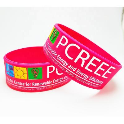 China All Personalized Ink Injected print embossed Custom Logo For Promotional Wider Rubber bracelet Silicone Wristband for sale