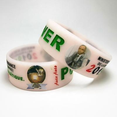 China All Personalized Ink Injected print embossed Custom Logo For Promotional Wider Silicone Wristband Rubber bracelet for sale