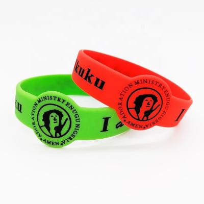 China All Personalized Ink Injected print embossed glow Custom Logo debossed fill Rubber bracelet Irregular shape Silicone Wristband for sale