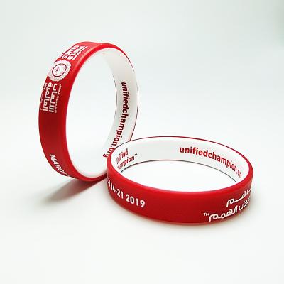 China All Factory Personalized Ink Injected print embossed Custom Logo Special Double rin Rubber bracelet Silicone Wristband for sale