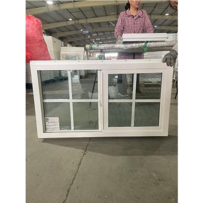 China Double glazen PVC-schuifvensteroplossingen 58mm/65mm/80mm/82mm Profielserie en gehard glasontwerp Te koop