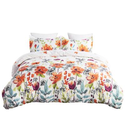 China American Brush Style 100% Microfiber Duvet Cover Set, Flower Printed Pattern Comforter Cover, 3 Piece Set for sale