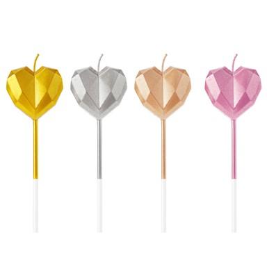 China Baking Craft Accessories Creative Candle Four-color Diamond Heart-shaped Golden Silver Heart-shaped Birthday Shaped Candles for sale