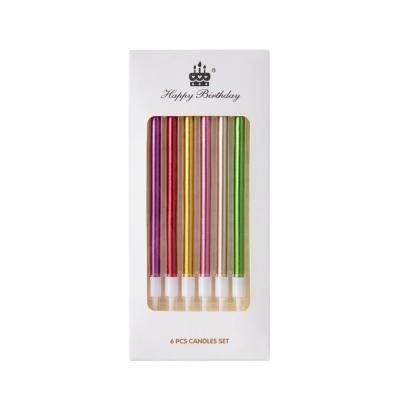 China Baking Decoration BirthdayCreative Mixed Colors Straight Pen Candles 6/Boxed Glossy Golden Silver Colored Decorative Candles for sale