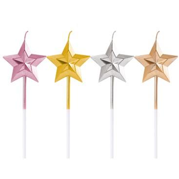 China Creative Baking Decoration Candle Four-color Pentagram Diamond Gold Silver Pink Rose Gold Star Shaped Birthday Shaped Candles for sale