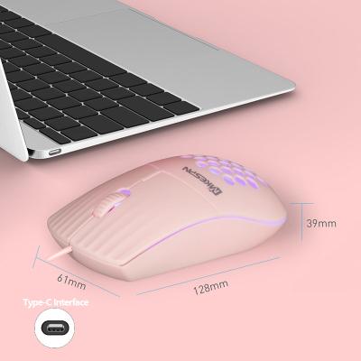 China RGB Backlit Type-C Interface Wired Honeycomb Hole Mouse 1600 DPI RGB Backlit Mouse Speed 3 DPI for sale
