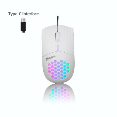 China RGB Backlit Type-C Wired Honeycomb Hole Mouse 1600 DPI RGB Backlit Mouse Speed 3 DPI for sale