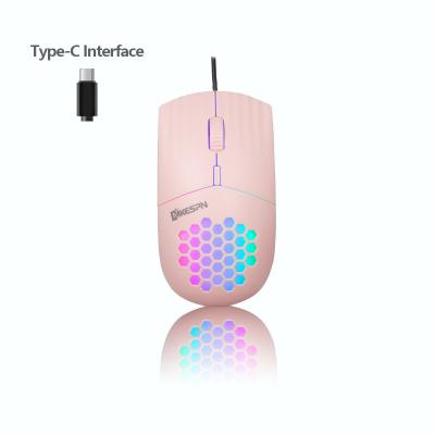 China RGB Backlit Type-C Mouse Wired Honeycomb Hole 1600 DPI RGB Backlit Mouse Speed 3 DPI for sale
